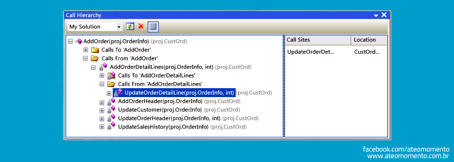 Dependência entre Classes - Visual Studio - Call Hierarchy - Csharp